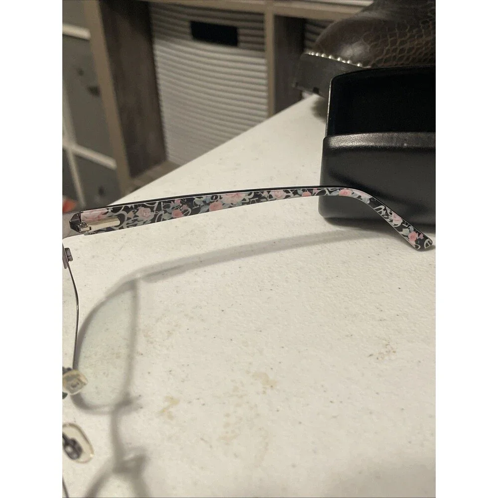 Bebe Eyeglasses Frames BB5185 100 Black Rectangle Rim Floral